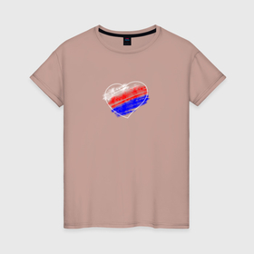 Женская футболка хлопок с принтом Сердце на фоне триколора в Петрозаводске, 100% хлопок | прямой крой, круглый вырез горловины, длина до линии бедер, слегка спущенное плечо | 