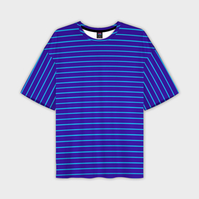 Мужская футболка oversize 3D с принтом Неоновые линии циан на темно синем в Санкт-Петербурге,  |  | 