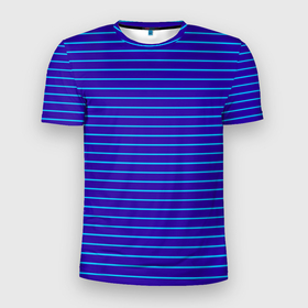Мужская футболка 3D Slim с принтом Неоновые линии циан на темно синем , 100% полиэстер с улучшенными характеристиками | приталенный силуэт, круглая горловина, широкие плечи, сужается к линии бедра | 