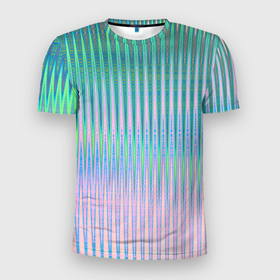 Мужская футболка 3D Slim с принтом Голографический эффект светлых тонов полос в Петрозаводске, 100% полиэстер с улучшенными характеристиками | приталенный силуэт, круглая горловина, широкие плечи, сужается к линии бедра | 
