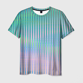 Мужская футболка 3D с принтом Голографический эффект светлых тонов полос в Санкт-Петербурге, 100% полиэфир | прямой крой, круглый вырез горловины, длина до линии бедер | 