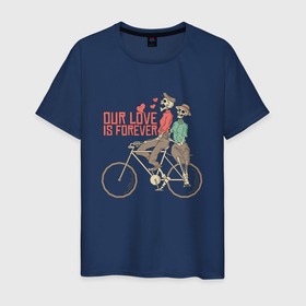 Мужская футболка хлопок с принтом Влюбленные скелетики на велосипеде в Тюмени, 100% хлопок | прямой крой, круглый вырез горловины, длина до линии бедер, слегка спущенное плечо. | Тематика изображения на принте: 