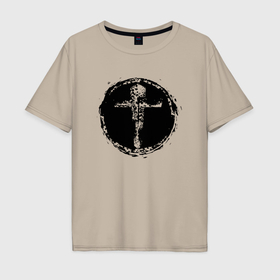 Мужская футболка хлопок Oversize с принтом Крест в круге фактурный в Петрозаводске, 100% хлопок | свободный крой, круглый ворот, “спинка” длиннее передней части | Тематика изображения на принте: 