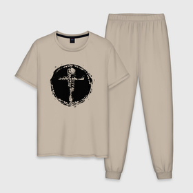 Мужская пижама хлопок с принтом Крест в круге фактурный в Тюмени, 100% хлопок | брюки и футболка прямого кроя, без карманов, на брюках мягкая резинка на поясе и по низу штанин
 | 