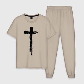 Мужская пижама хлопок с принтом Крест простой графика в Кировске, 100% хлопок | брюки и футболка прямого кроя, без карманов, на брюках мягкая резинка на поясе и по низу штанин
 | 