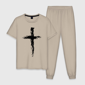 Мужская пижама хлопок с принтом Крест волнистый графика , 100% хлопок | брюки и футболка прямого кроя, без карманов, на брюках мягкая резинка на поясе и по низу штанин
 | 