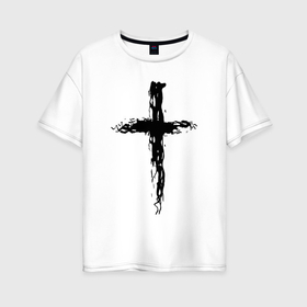 Женская футболка хлопок Oversize с принтом Крест волнистый графика в Новосибирске, 100% хлопок | свободный крой, круглый ворот, спущенный рукав, длина до линии бедер
 | 