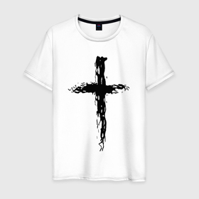 Мужская футболка хлопок с принтом Крест волнистый графика в Тюмени, 100% хлопок | прямой крой, круглый вырез горловины, длина до линии бедер, слегка спущенное плечо. | 