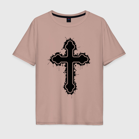 Мужская футболка хлопок Oversize с принтом Крест православный христианский в Белгороде, 100% хлопок | свободный крой, круглый ворот, “спинка” длиннее передней части | Тематика изображения на принте: 