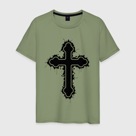 Мужская футболка хлопок с принтом Крест православный христианский в Санкт-Петербурге, 100% хлопок | прямой крой, круглый вырез горловины, длина до линии бедер, слегка спущенное плечо. | 