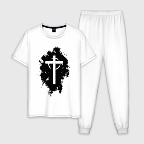 Мужская пижама хлопок с принтом Крест католический графика в Кировске, 100% хлопок | брюки и футболка прямого кроя, без карманов, на брюках мягкая резинка на поясе и по низу штанин
 | 