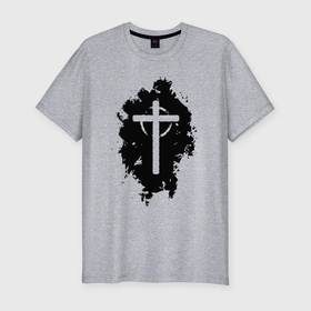 Мужская футболка хлопок Slim с принтом Крест католический графика в Тюмени, 92% хлопок, 8% лайкра | приталенный силуэт, круглый вырез ворота, длина до линии бедра, короткий рукав | 