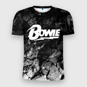 Мужская футболка 3D Slim с принтом David Bowie black graphite в Курске, 100% полиэстер с улучшенными характеристиками | приталенный силуэт, круглая горловина, широкие плечи, сужается к линии бедра | 