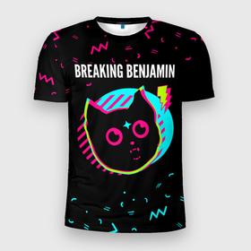 Мужская футболка 3D Slim с принтом Breaking Benjamin   rock star cat в Петрозаводске, 100% полиэстер с улучшенными характеристиками | приталенный силуэт, круглая горловина, широкие плечи, сужается к линии бедра | Тематика изображения на принте: 
