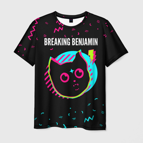 Мужская футболка 3D с принтом Breaking Benjamin   rock star cat в Петрозаводске, 100% полиэфир | прямой крой, круглый вырез горловины, длина до линии бедер | Тематика изображения на принте: 