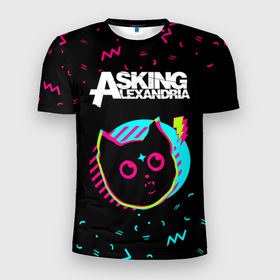 Мужская футболка 3D Slim с принтом Asking Alexandria   rock star cat в Екатеринбурге, 100% полиэстер с улучшенными характеристиками | приталенный силуэт, круглая горловина, широкие плечи, сужается к линии бедра | 