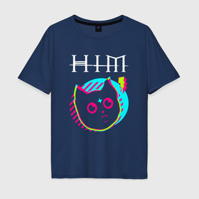 Мужская футболка хлопок Oversize с принтом HIM rock star cat в Курске, 100% хлопок | свободный крой, круглый ворот, “спинка” длиннее передней части | 
