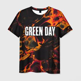Мужская футболка 3D с принтом Green Day red lava в Петрозаводске, 100% полиэфир | прямой крой, круглый вырез горловины, длина до линии бедер | 