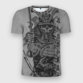 Мужская футболка 3D Slim с принтом Demonic samurai в Екатеринбурге, 100% полиэстер с улучшенными характеристиками | приталенный силуэт, круглая горловина, широкие плечи, сужается к линии бедра | 