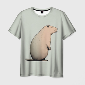 Мужская футболка 3D с принтом Capybara art в Курске, 100% полиэфир | прямой крой, круглый вырез горловины, длина до линии бедер | 