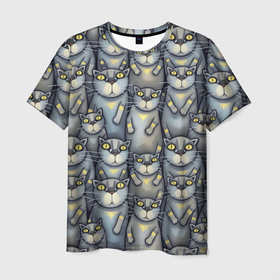 Мужская футболка 3D с принтом Группа серых кошек в Курске, 100% полиэфир | прямой крой, круглый вырез горловины, длина до линии бедер | 