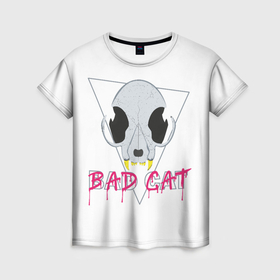 Женская футболка 3D с принтом Череп в стиле bad cat в Екатеринбурге, 100% полиэфир ( синтетическое хлопкоподобное полотно) | прямой крой, круглый вырез горловины, длина до линии бедер | 