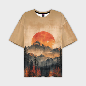 Мужская футболка oversize 3D с принтом Винтажная иллюстрация горного пейзажа в Белгороде,  |  | 