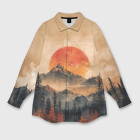 Мужская рубашка oversize 3D с принтом Винтажная иллюстрация горного пейзажа в Курске,  |  | 