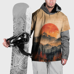 Накидка на куртку 3D с принтом Винтажная иллюстрация горного пейзажа в Курске, 100% полиэстер |  | 