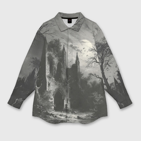 Мужская рубашка oversize 3D с принтом Разрушенная крепость в Курске,  |  | Тематика изображения на принте: 