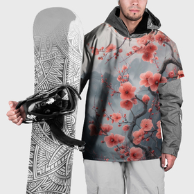 Накидка на куртку 3D с принтом Цветущая вишня в горах в Курске, 100% полиэстер |  | Тематика изображения на принте: 