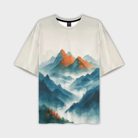 Мужская футболка oversize 3D с принтом Утро в туманных горах в Петрозаводске,  |  | 