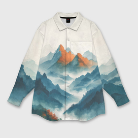 Мужская рубашка oversize 3D с принтом Утро в туманных горах в Петрозаводске,  |  | 