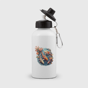 Бутылка спортивная с принтом Японские рыбки кои , металл | емкость — 500 мл, в комплекте две пластиковые крышки и карабин для крепления | Тематика изображения на принте: 