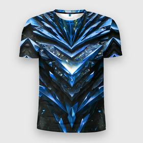 Мужская футболка 3D Slim с принтом Синие драгоценные кристаллы в Екатеринбурге, 100% полиэстер с улучшенными характеристиками | приталенный силуэт, круглая горловина, широкие плечи, сужается к линии бедра | 