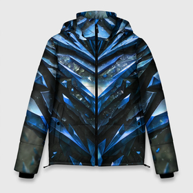 Мужская зимняя куртка 3D с принтом Синие драгоценные кристаллы в Петрозаводске, верх — 100% полиэстер; подкладка — 100% полиэстер; утеплитель — 100% полиэстер | длина ниже бедра, свободный силуэт Оверсайз. Есть воротник-стойка, отстегивающийся капюшон и ветрозащитная планка. 

Боковые карманы с листочкой на кнопках и внутренний карман на молнии. | 