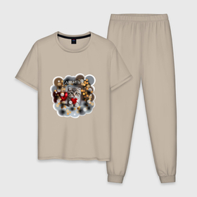 Мужская пижама хлопок с принтом Котик и сердце в мерцающих огоньках: любить в Тюмени, 100% хлопок | брюки и футболка прямого кроя, без карманов, на брюках мягкая резинка на поясе и по низу штанин
 | 