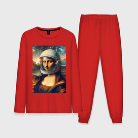 Мужская пижама с лонгсливом хлопок с принтом Mona Lisa astronaut   neural network ,  |  | Тематика изображения на принте: 