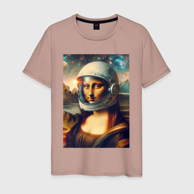 Мужская футболка хлопок с принтом Mona Lisa astronaut   neural network , 100% хлопок | прямой крой, круглый вырез горловины, длина до линии бедер, слегка спущенное плечо. | Тематика изображения на принте: 