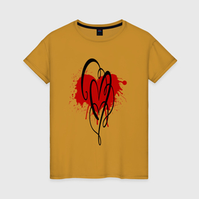 Женская футболка хлопок с принтом Сердце красный сплэш в Кировске, 100% хлопок | прямой крой, круглый вырез горловины, длина до линии бедер, слегка спущенное плечо | 