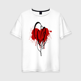 Женская футболка хлопок Oversize с принтом Сердце красный сплэш в Курске, 100% хлопок | свободный крой, круглый ворот, спущенный рукав, длина до линии бедер
 | 