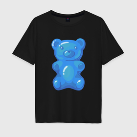 Мужская футболка хлопок Oversize с принтом Мармеладный синий медвежонок в Новосибирске, 100% хлопок | свободный крой, круглый ворот, “спинка” длиннее передней части | Тематика изображения на принте: 