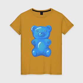 Женская футболка хлопок с принтом Мармеладный синий медвежонок в Курске, 100% хлопок | прямой крой, круглый вырез горловины, длина до линии бедер, слегка спущенное плечо | 