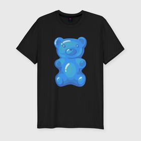 Мужская футболка хлопок Slim с принтом Мармеладный синий медвежонок в Новосибирске, 92% хлопок, 8% лайкра | приталенный силуэт, круглый вырез ворота, длина до линии бедра, короткий рукав | Тематика изображения на принте: 
