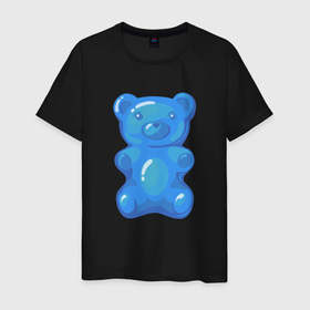 Мужская футболка хлопок с принтом Мармеладный синий медвежонок в Белгороде, 100% хлопок | прямой крой, круглый вырез горловины, длина до линии бедер, слегка спущенное плечо. | 