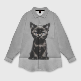 Мужская рубашка oversize 3D с принтом Чёрный милый котёнок в Белгороде,  |  | 