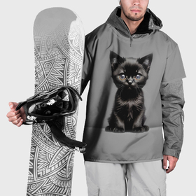 Накидка на куртку 3D с принтом Чёрный милый котёнок в Белгороде, 100% полиэстер |  | 
