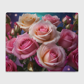 Плед 3D с принтом Розовые розы с блестками в Санкт-Петербурге, 100% полиэстер | закругленные углы, все края обработаны. Ткань не мнется и не растягивается | 