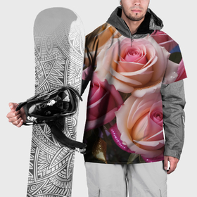 Накидка на куртку 3D с принтом Розовые розы с блестками в Санкт-Петербурге, 100% полиэстер |  | 