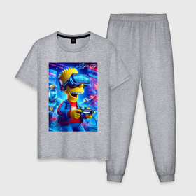 Мужская пижама хлопок с принтом Bart Simpson is an avid gamer   esports в Екатеринбурге, 100% хлопок | брюки и футболка прямого кроя, без карманов, на брюках мягкая резинка на поясе и по низу штанин
 | 